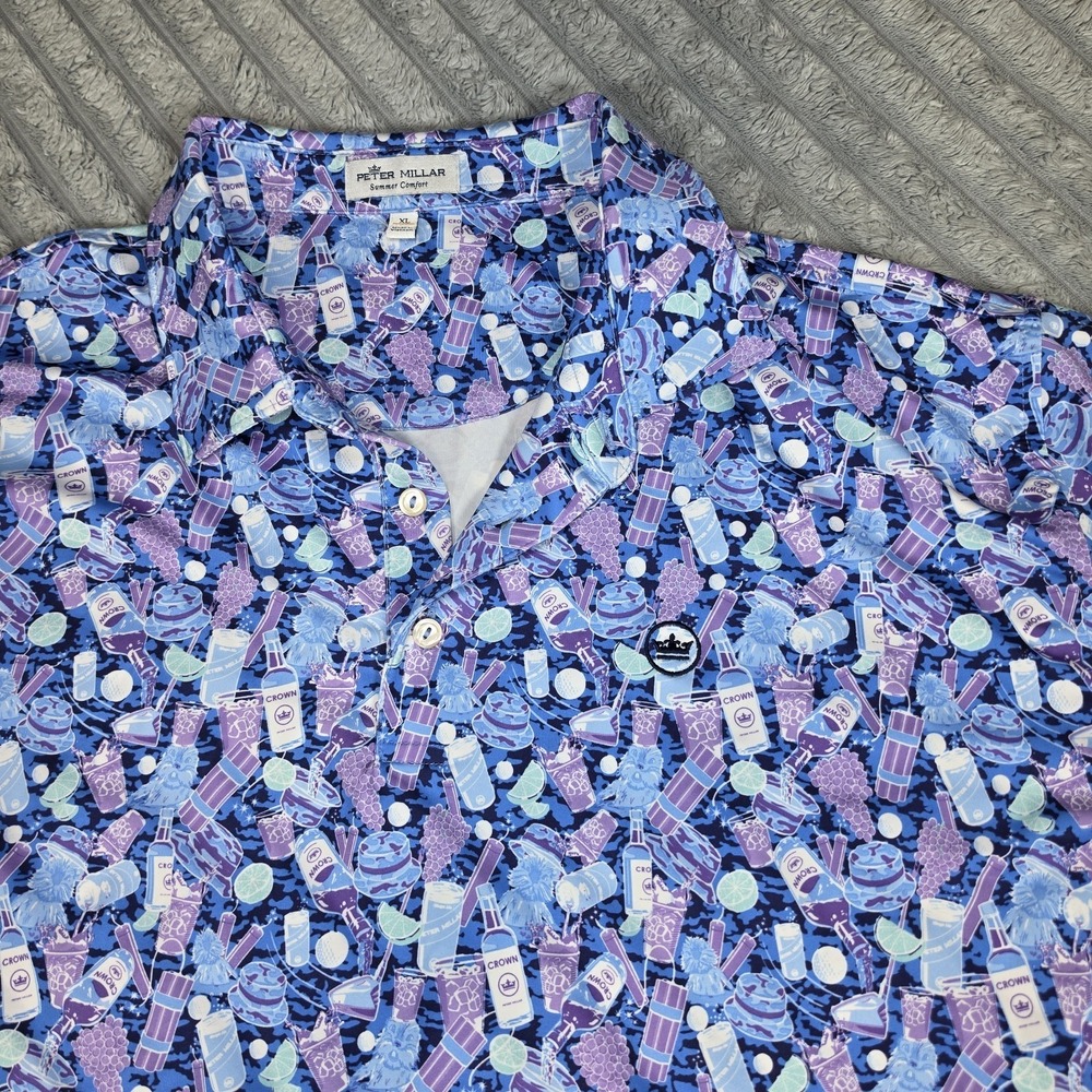 Peter Millar Caddyshack Print Golf Polo Shirt Mens XL Multicolor Short Sleeve - Picture 4 of 13